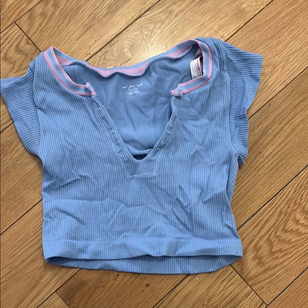 Blue Ribbed Women's Top